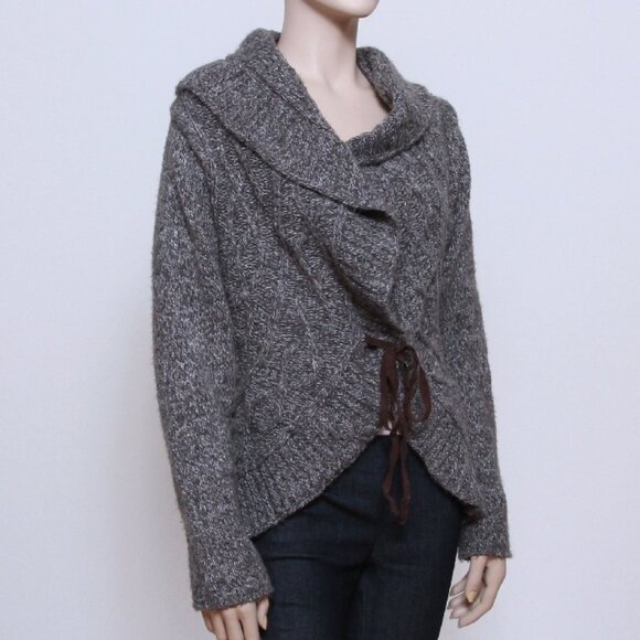 Carolyn Taylor Cowl Neck Casual Knit Rope Tie Open Cardigan Gray Women Size L - Picture 3 of 11